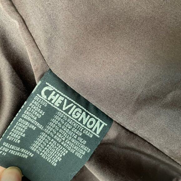 Y2K 90’s CHEVIGNON TRUCKER JACKET BLAZER COW GRAIN LEATHER MAROON SZ L VERSATILE - Picture 4 of 16